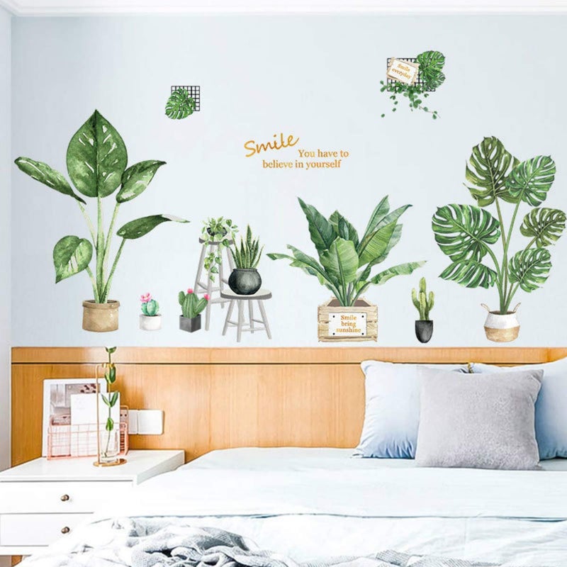 iinuu Green Plants Potted Plants Wall Stickers for Living Room,Tropical Plants Green Leaves Bedroom Offices Wall Decals Art Murals Home Decoration - Image 3